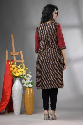 Maroon cotton printed straight kurta