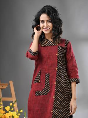 Maroon cotton printed straight kurta 4