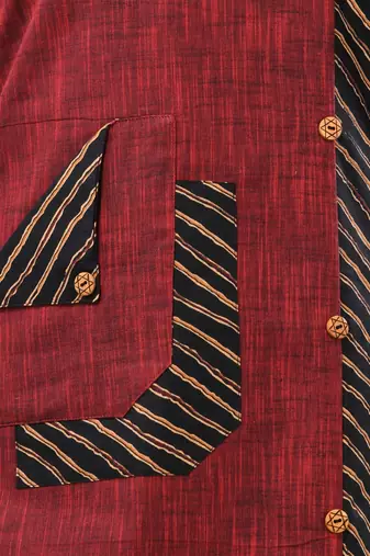 Maroon cotton printed straight kurta