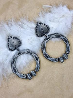 Oxidised silver-plated loop designer earrings for women 1