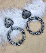 Oxidised silver-plated loop designer earrings for women