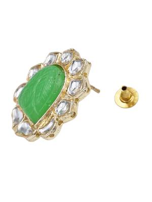 Chic mint carving stone stud earrings with light gold plating for women 3