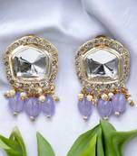 Purple drop gold-plated stud earrings for women