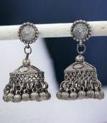 Silver-plated oxidized geometric jhumkas earrings