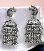 Oxidised silver-toned dome shaped jhumkas