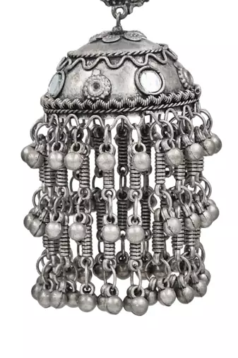 Oxidised silver-toned dome shaped jhumkas