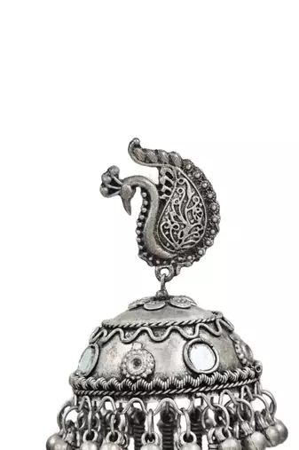 Oxidised silver-toned dome shaped jhumkas