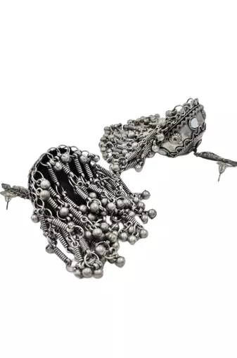Oxidised silver-toned dome shaped jhumkas