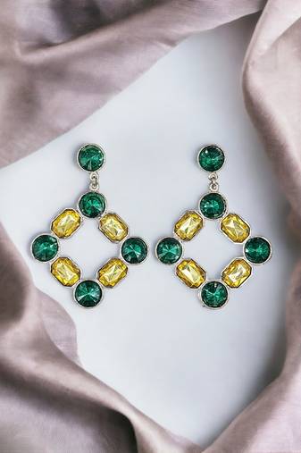 Silver-plated multicolor contemporary oxidised indo-westrn earrings