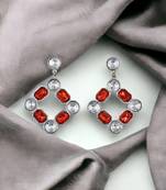Silver-plated ruby color contemporary oxidised indo-westrn earrings