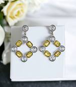 Silver-plated yellow color contemporary oxidised indo-westrn earrings