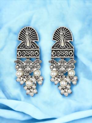 Silver-plated oxidised contemporary drop earrings 1