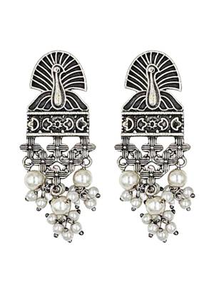 Silver-plated oxidised contemporary drop earrings 2
