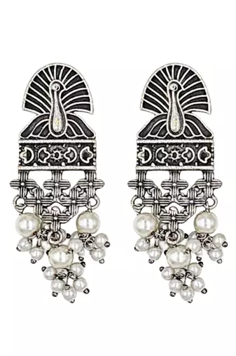 Silver-plated oxidised contemporary drop earrings
