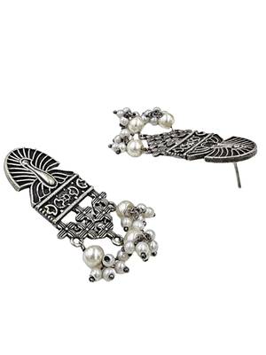 Silver-plated oxidised contemporary drop earrings 3