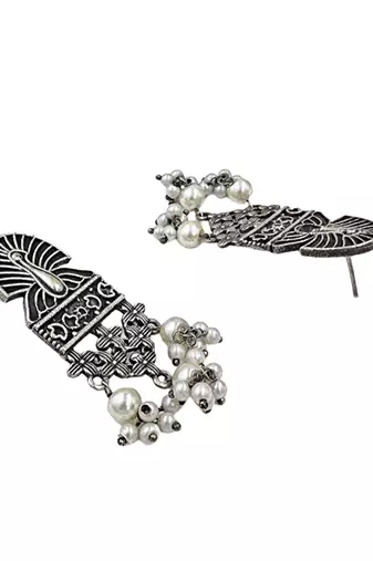 Silver-plated oxidised contemporary drop earrings