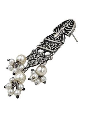 Silver-plated oxidised contemporary drop earrings 5
