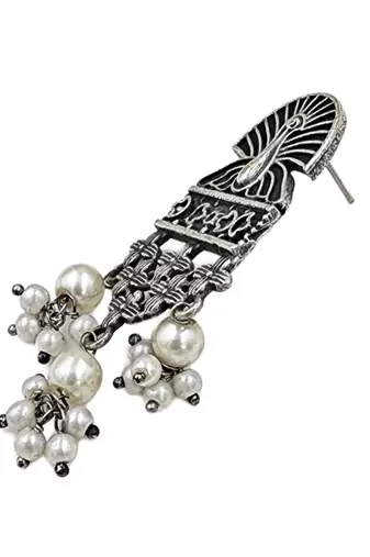 Silver-plated oxidised contemporary drop earrings