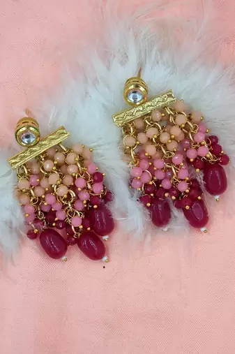 Pink cluster beads drop kundan dangle earring for women er 101 mlt 95