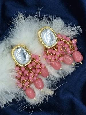Pink cluster beaded ethnic drop earring for women er 110 pk 160 1