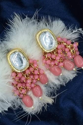 Pink cluster beaded ethnic drop earring for women er 110 pk 160