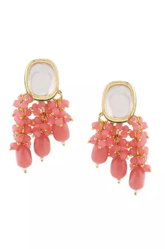 Pink cluster beaded ethnic drop earring for women er 110 pk 160