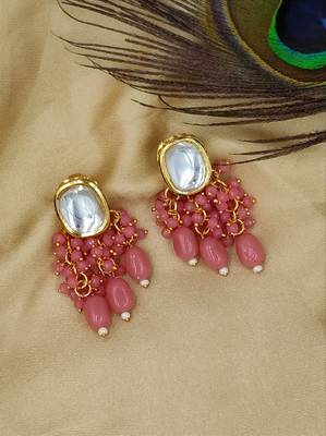 Pink cluster beaded ethnic drop earring for women er 110 pk 160 4