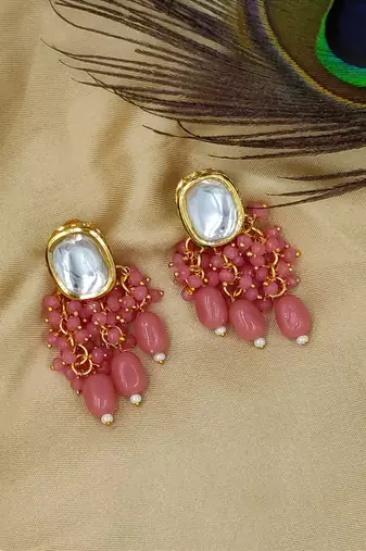 Pink cluster beaded ethnic drop earring for women er 110 pk 160