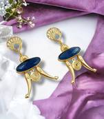 Gold-plated designer handmade mint & white stone-studded & beaded dangle drop earrings