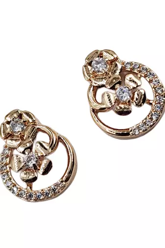 Rose gold plated designer cz stone stud earrings for women