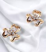 Rose gold plated designer flower cz stone stud earrings for women