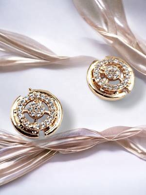 Rose gold plated designer round cz stone stud earrings for women 1