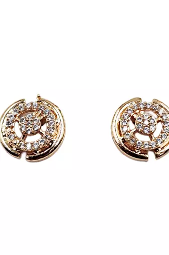 Rose gold plated designer round cz stone stud earrings for women