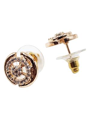 Rose gold plated designer round cz stone stud earrings for women 4