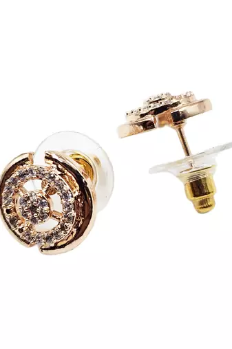 Rose gold plated designer round cz stone stud earrings for women