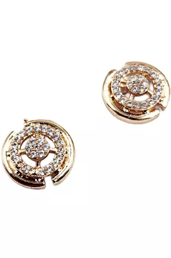 Rose gold plated designer round cz stone stud earrings for women