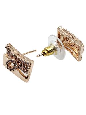 Rose gold plated western square cz stone stud earrings for women 3
