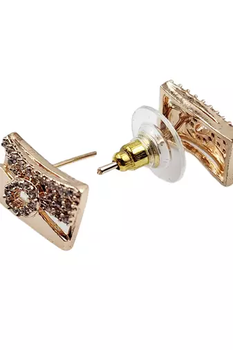 Rose gold plated western square cz stone stud earrings for women