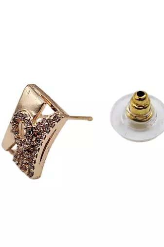 Rose gold plated western square cz stone stud earrings for women