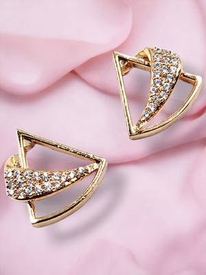 Designer triangle party wear rose gold plated cz stone studded earring for women 1