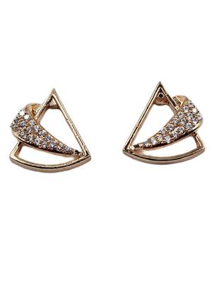 Designer triangle party wear rose gold plated cz stone studded earring for women 2