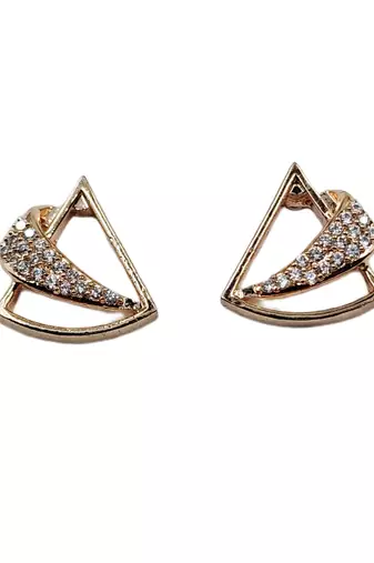 Designer triangle party wear rose gold plated cz stone studded earring for women