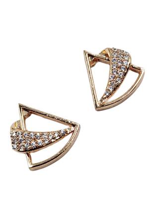Designer triangle party wear rose gold plated cz stone studded earring for women 3
