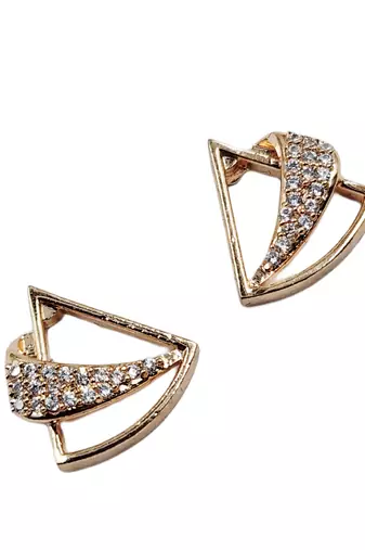 Designer triangle party wear rose gold plated cz stone studded earring for women