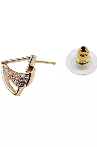 Designer triangle party wear rose gold plated cz stone studded earring for women