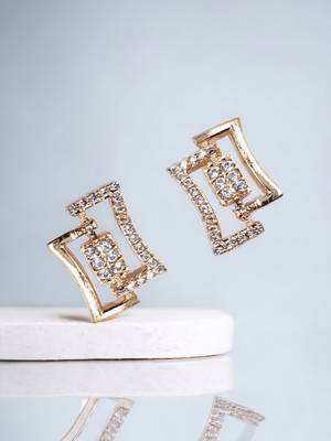 Designer designer party wear rose gold plated cz stone studded earring for women 1