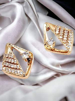 Contemporary unique rose gold plated cz stone studed earrings for women 1