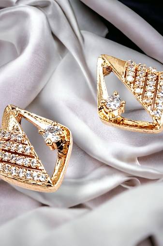 Contemporary unique rose gold plated cz stone studed earrings for women