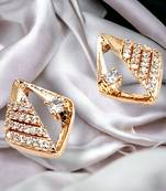 Contemporary unique rose gold plated cz stone studed earrings for women