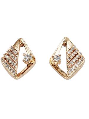 Contemporary unique rose gold plated cz stone studed earrings for women 2